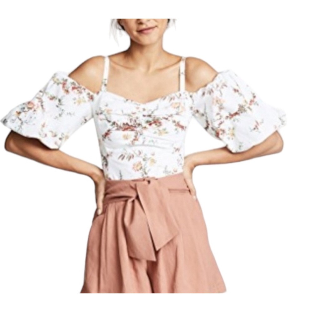 LA VIE REBECCA TAYLOR Belle Pop Top in Milk Comb Floral Size Small